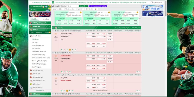 Sảnh thể thao FB88 có giao diện trực quan, hiện đại